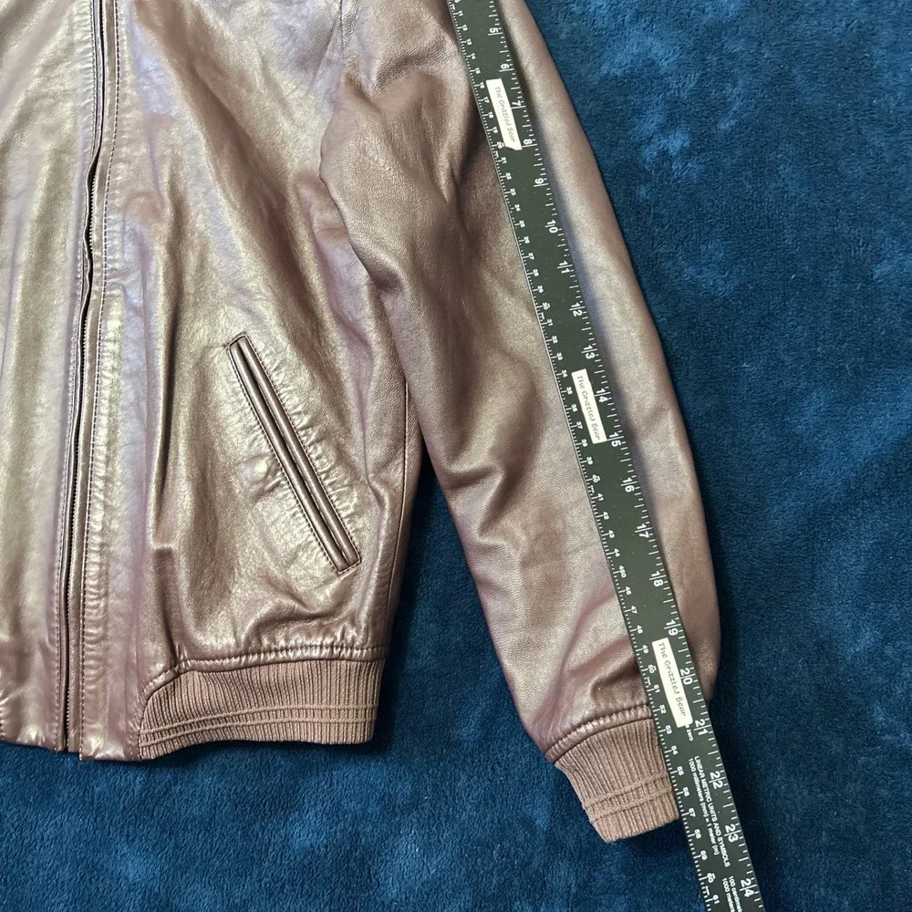 Arturo Calle Mens‎ Brown Leather Bomber Jacket Size S $350 Brown Slim Fit Flight